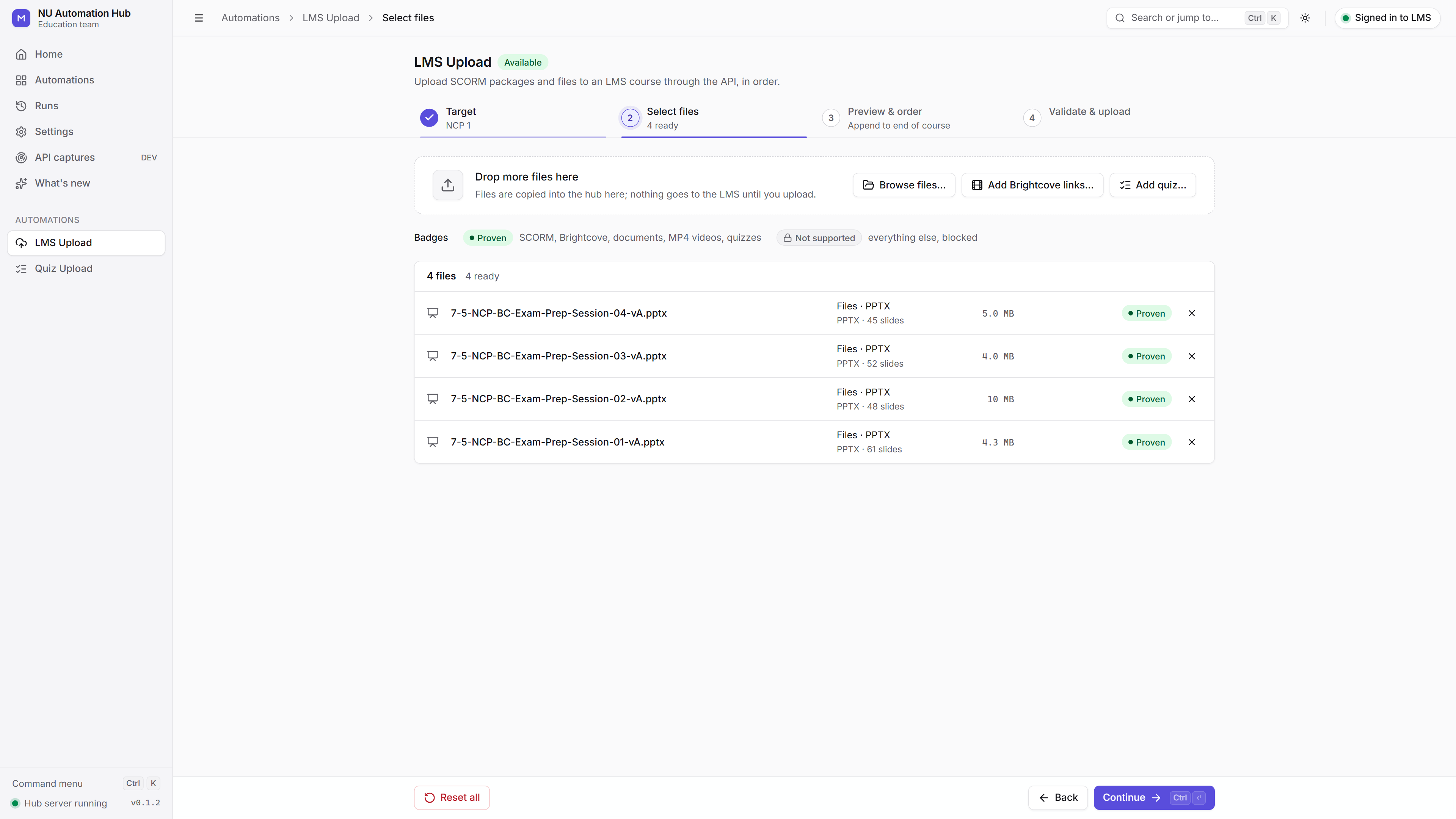Select files in NU Automation Hub