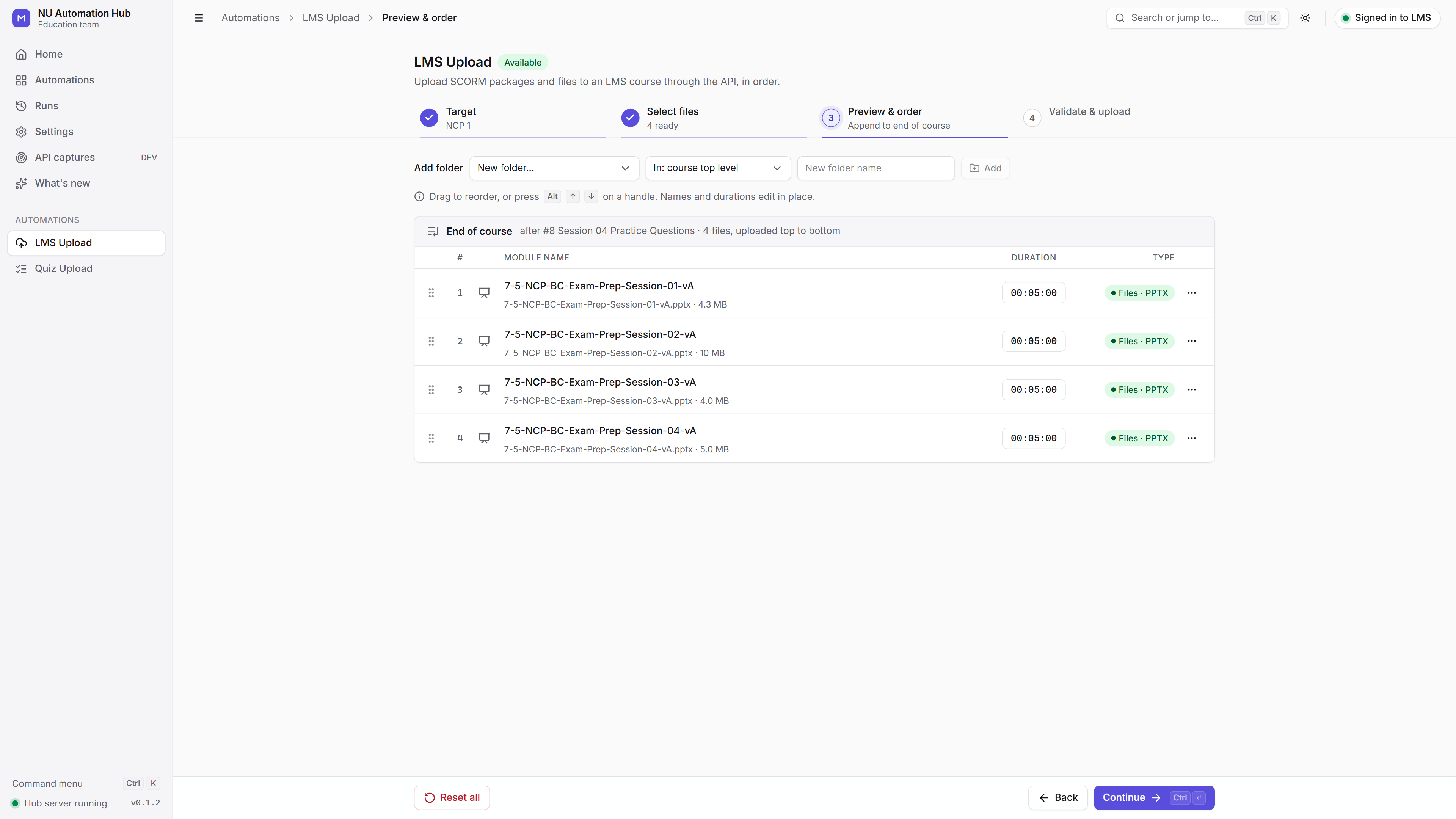Preview and order in NU Automation Hub