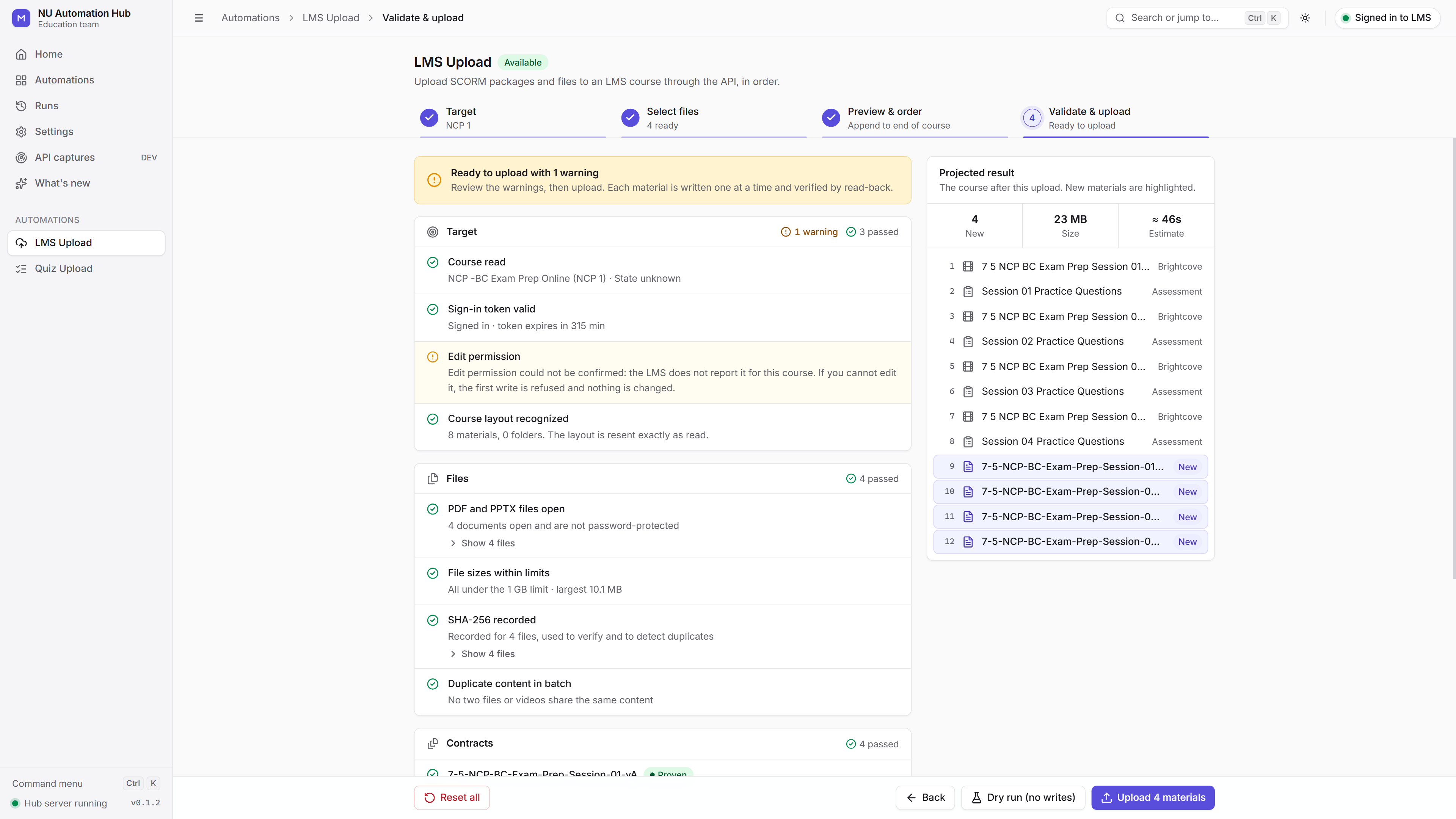 Validate and upload in NU Automation Hub